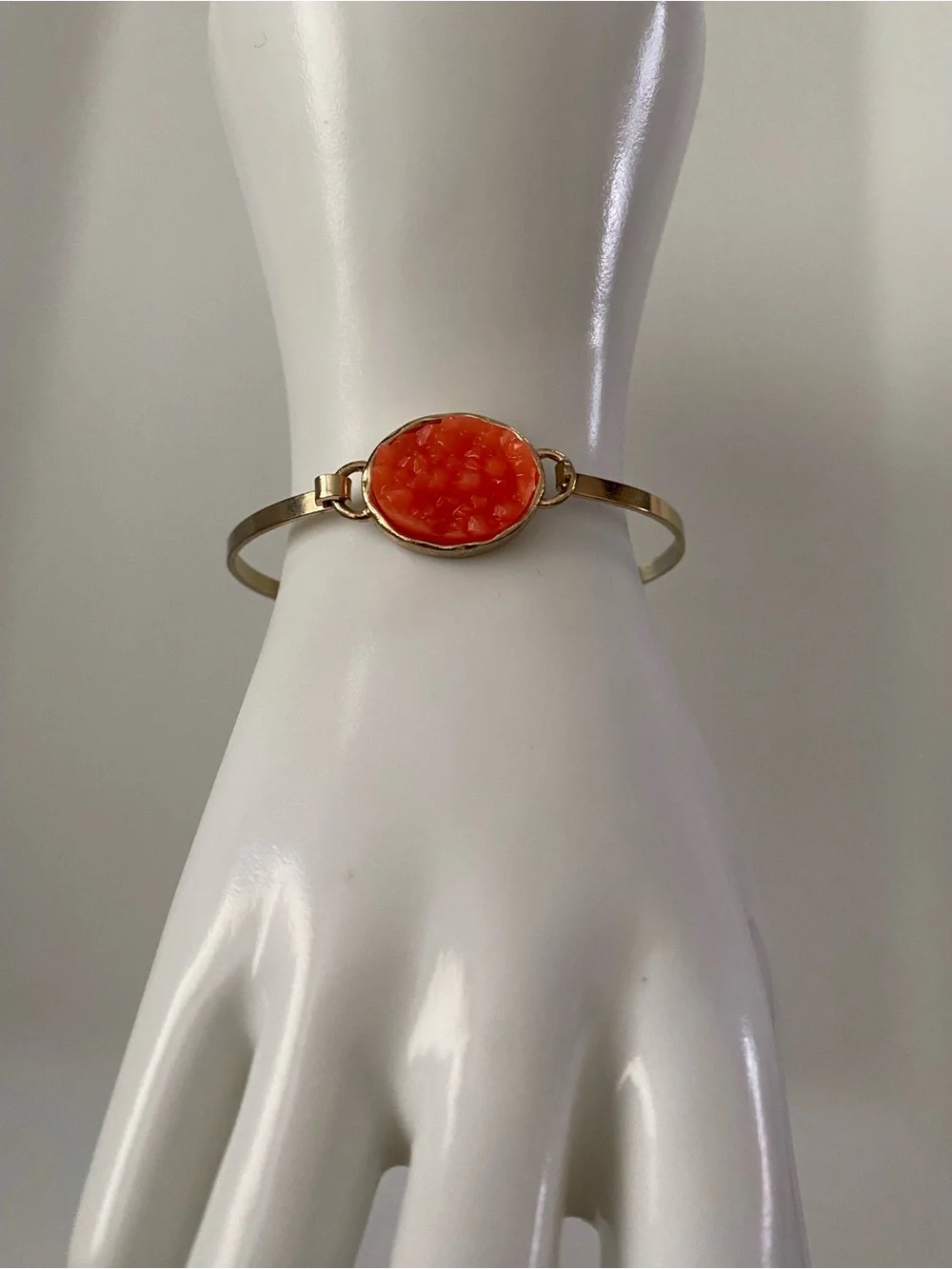 Gold-Tone Bracelet with Orange Druzy Centerpiece